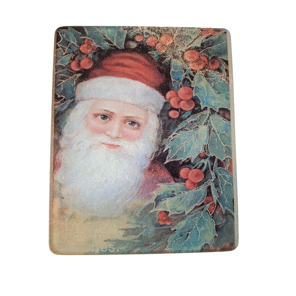 Vintage Santa Claus Glass Cutting Board Christmas Kitchen Decor Holly Berries